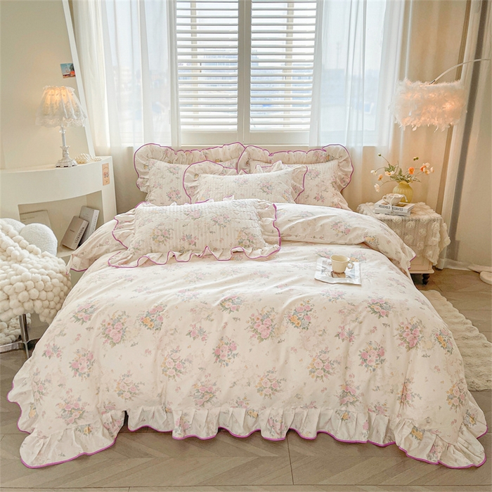 91家纺网 家纺一手货源 找家纺 宜凡家纺 2026新款全棉印花夹棉床笠四件套 镜花映月