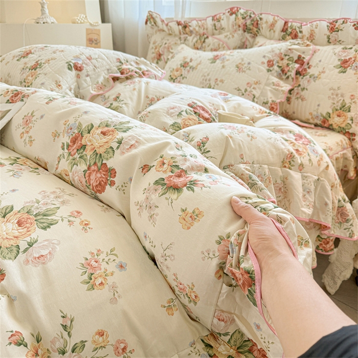 91家纺网 家纺一手货源 找家纺 宜凡家纺 2026新款全棉印花夹棉床笠四件套 洛川花海