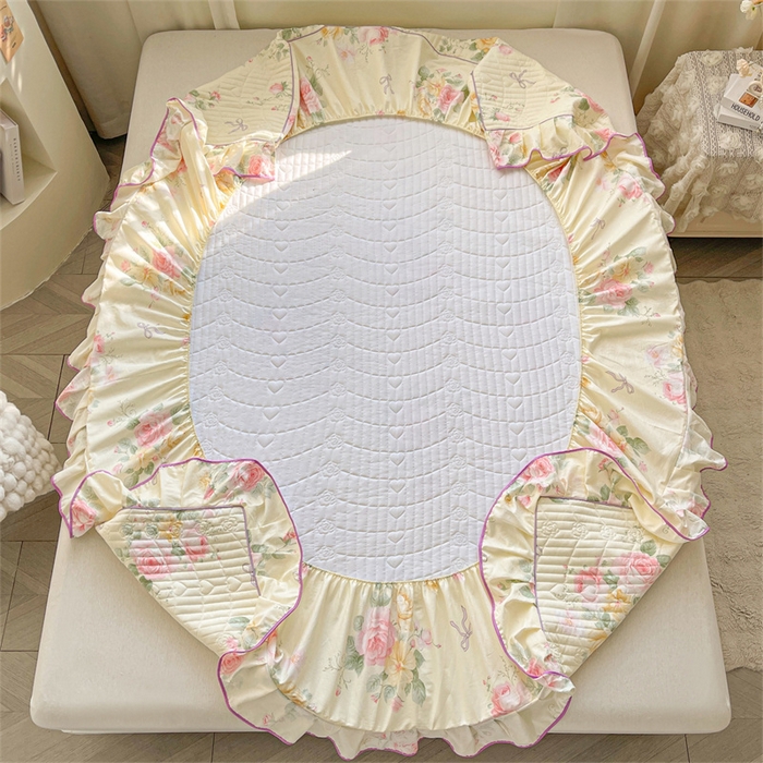 91家纺网 家纺一手货源 找家纺 宜凡家纺 2026新款全棉印花夹棉床笠四件套 沐颜月朵