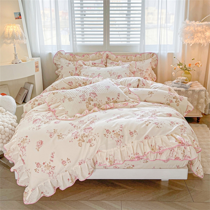 91家纺网 家纺一手货源 找家纺 宜凡家纺 2026新款全棉印花夹棉床笠四件套 水苏栀清