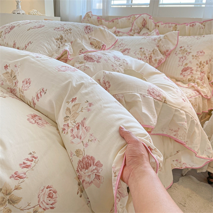 91家纺网 家纺一手货源 找家纺 宜凡家纺 2026新款全棉印花夹棉床笠四件套 水苏栀清