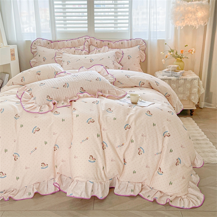 91家纺网 家纺一手货源 找家纺 宜凡家纺 2026新款全棉印花夹棉床笠四件套 摇摇木马