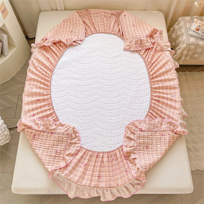 91家纺网 家纺一手货源 找家纺 宜凡家纺 2026新款全棉印花夹棉床笠四件套 樱桃蝴蝶结