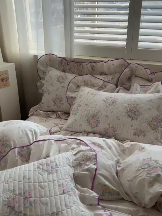 91家纺网 家纺一手货源 找家纺 宜凡家纺 2026新款全棉印花夹棉床笠四件套 玉容昭婉