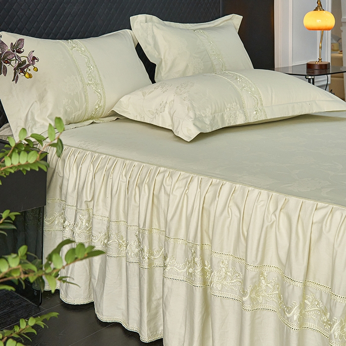 91家纺网 家纺一手货源 找家纺 （总）美达家纺 2026新款全棉纯棉60s提花绣花床裙单床裙床裙单件