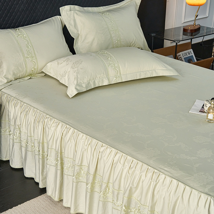 91家纺网 家纺一手货源 找家纺 美达家纺 2026新款全棉纯棉60s提花绣花床裙单床裙床裙单件 醉绮梦-闲逸之雪