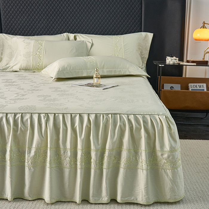 91家纺网 家纺一手货源 找家纺 美达家纺 2026新款全棉纯棉60s提花绣花床裙单床裙床裙单件 醉绮梦-闲逸之雪