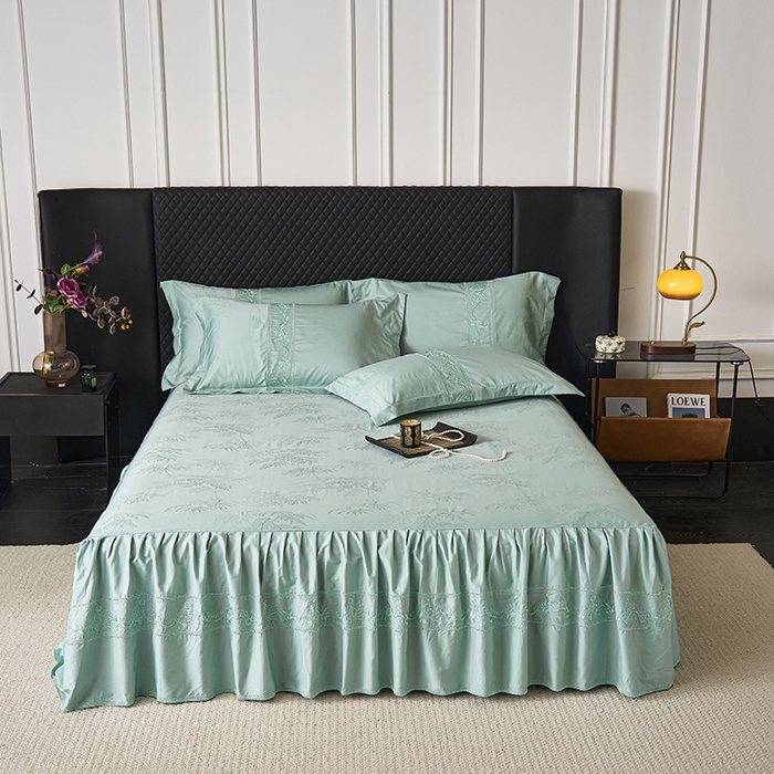 91家纺网 家纺一手货源 找家纺 美达家纺 2026新款全棉纯棉60s提花绣花床裙单床裙床裙单件 居有竹-景泰蓝