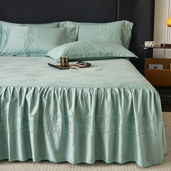 91家纺网 家纺一手货源 找家纺 美达家纺 2026新款全棉纯棉60s提花绣花床裙单床裙床裙单件 居有竹-景泰蓝