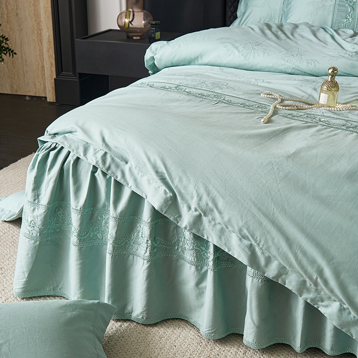 91家纺网 家纺一手货源 找家纺 美达家纺 2026新款全棉纯棉60s提花绣花床裙单床裙床裙单件 居有竹-景泰蓝