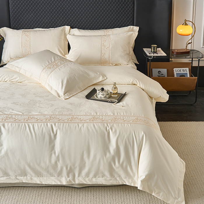 91家纺网 家纺一手货源 找家纺 （总）美达家纺 2026新款全棉纯棉60s提花绣花吊边床单四件套