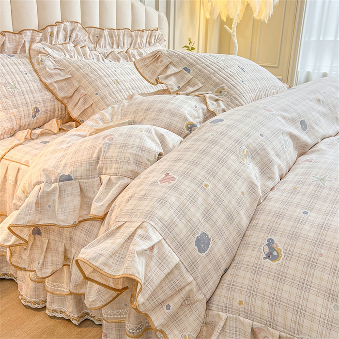 91家纺网 家纺一手货源 找家纺 宜凡家纺 2026新款全棉公主风夹棉床裙三件套 海底世界