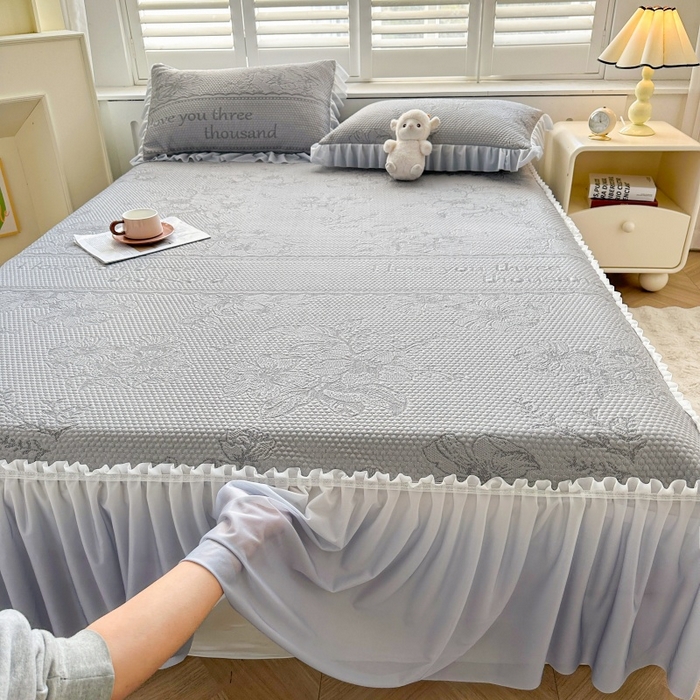 91家纺网 家纺一手货源 找家纺 怡源梦 2026新款冰豆豆凉感凉席单枕套-花之恋系列 花之恋 灰色