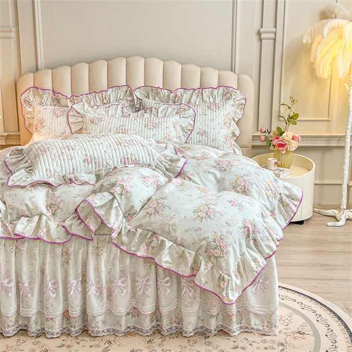 91家纺网 家纺一手货源 找家纺 （总）宜凡家纺 2026新款全棉公主风夹棉床裙四件套