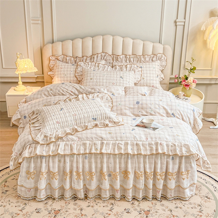 91家纺网 家纺一手货源 找家纺 宜凡家纺 2026新款全棉公主风夹棉床裙四件套 海底世界