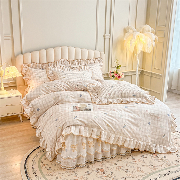 91家纺网 家纺一手货源 找家纺 宜凡家纺 2026新款全棉公主风夹棉床裙四件套 海底世界