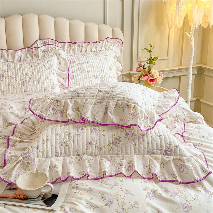 91家纺网 家纺一手货源 找家纺 宜凡家纺 2026新款全棉公主风夹棉床裙四件套 海棠之恋