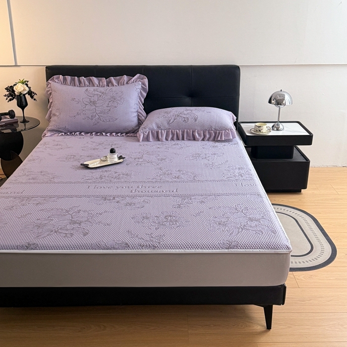 91家纺网 家纺一手货源 找家纺 怡源梦 2026新款A类凉感冰豆豆提花床笠凉席-花之恋系列 花之恋 紫色