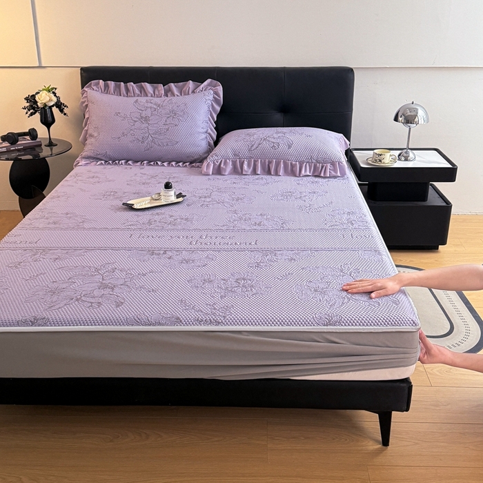 91家纺网 家纺一手货源 找家纺 怡源梦 2026新款A类凉感冰豆豆提花床笠凉席-花之恋系列 花之恋 紫色