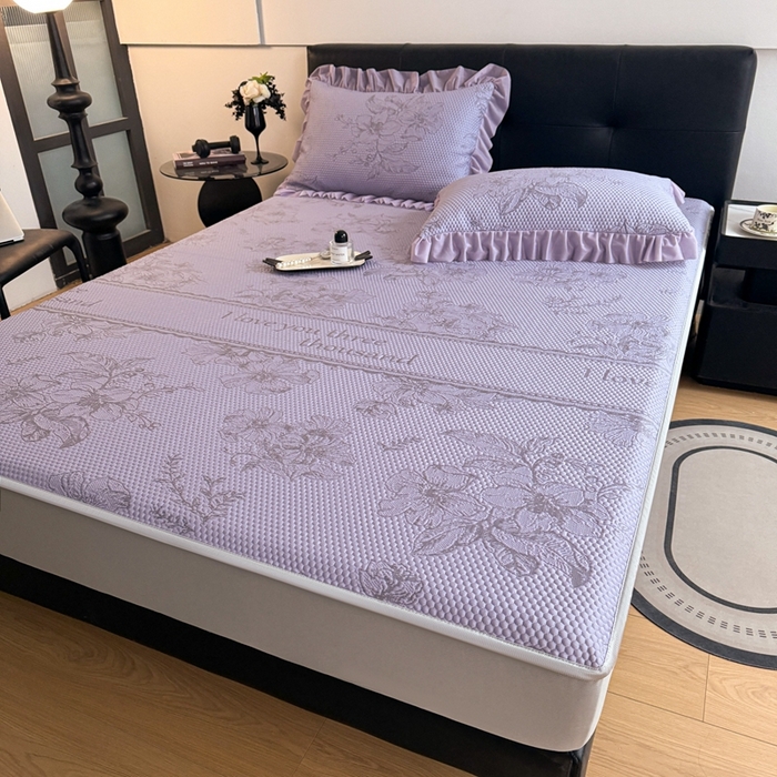 91家纺网 家纺一手货源 找家纺 怡源梦 2026新款A类凉感冰豆豆提花床笠凉席-花之恋系列 花之恋 紫色