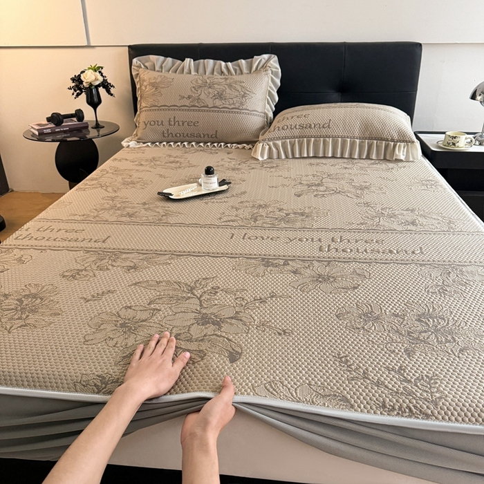 91家纺网 家纺一手货源 找家纺 怡源梦 2026新款A类凉感冰豆豆提花床笠凉席-花之恋系列 花之恋 香槟金