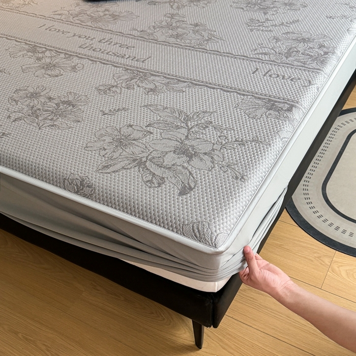 91家纺网 家纺一手货源 找家纺 怡源梦 2026新款A类凉感冰豆豆提花床笠凉席-花之恋系列 花之恋 灰色