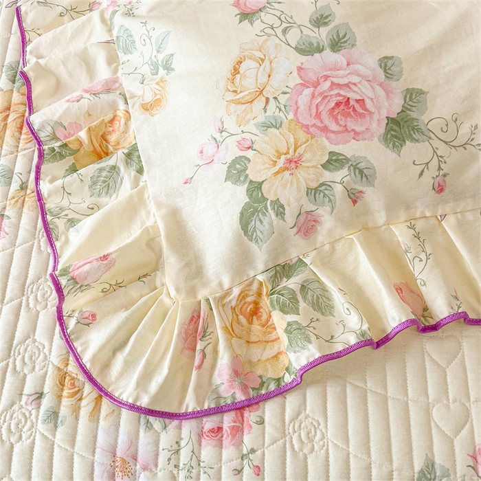 91家纺网 家纺一手货源 找家纺 宜凡家纺 2026新款全棉公主风夹棉床裙四件套 沐颜月朵