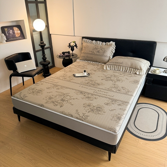 91家纺网 家纺一手货源 找家纺 怡源梦 2026新款A类凉感冰豆豆提花床笠凉席-花之恋系列 花之恋 香槟金