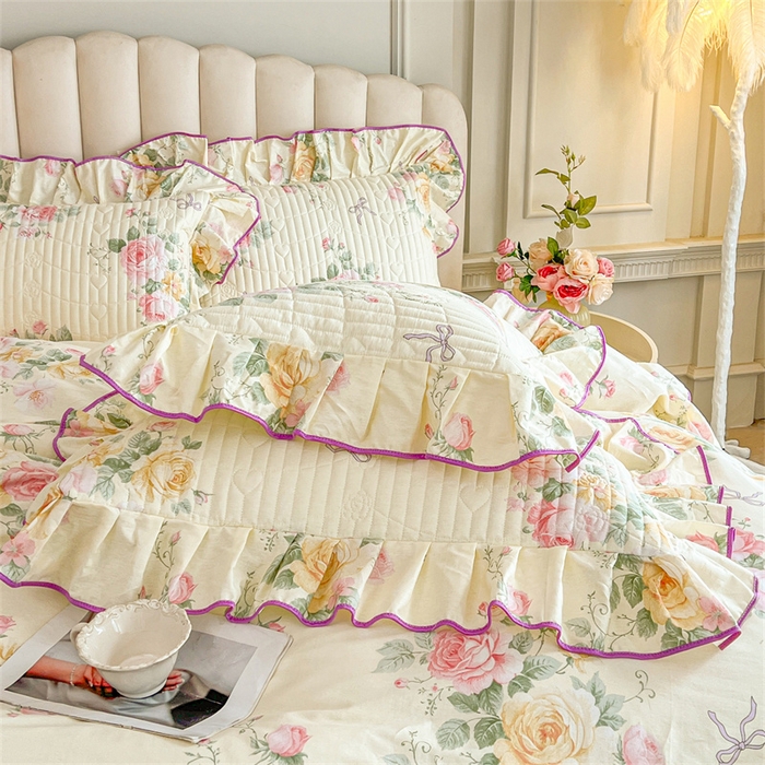 91家纺网 家纺一手货源 找家纺 宜凡家纺 2026新款全棉公主风夹棉床裙四件套 沐颜月朵