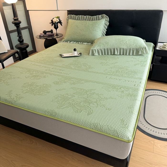 91家纺网 家纺一手货源 找家纺 怡源梦 2026新款A类凉感冰豆豆提花床笠凉席-花之恋系列 花之恋 绿色