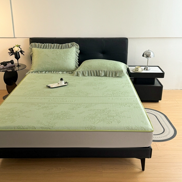 91家纺网 家纺一手货源 找家纺 怡源梦 2026新款A类凉感冰豆豆提花床笠凉席-花之恋系列 花之恋 绿色