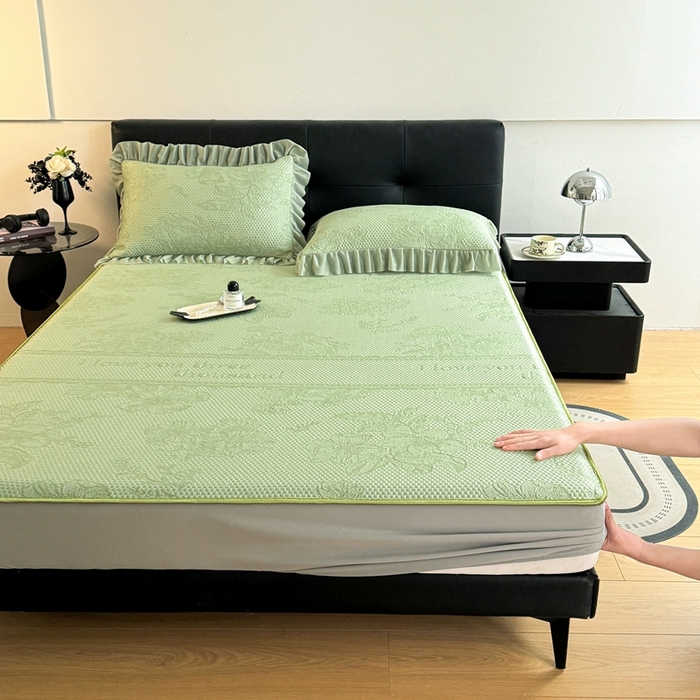 91家纺网 家纺一手货源 找家纺 怡源梦 2026新款A类凉感冰豆豆提花床笠凉席-花之恋系列 花之恋 绿色