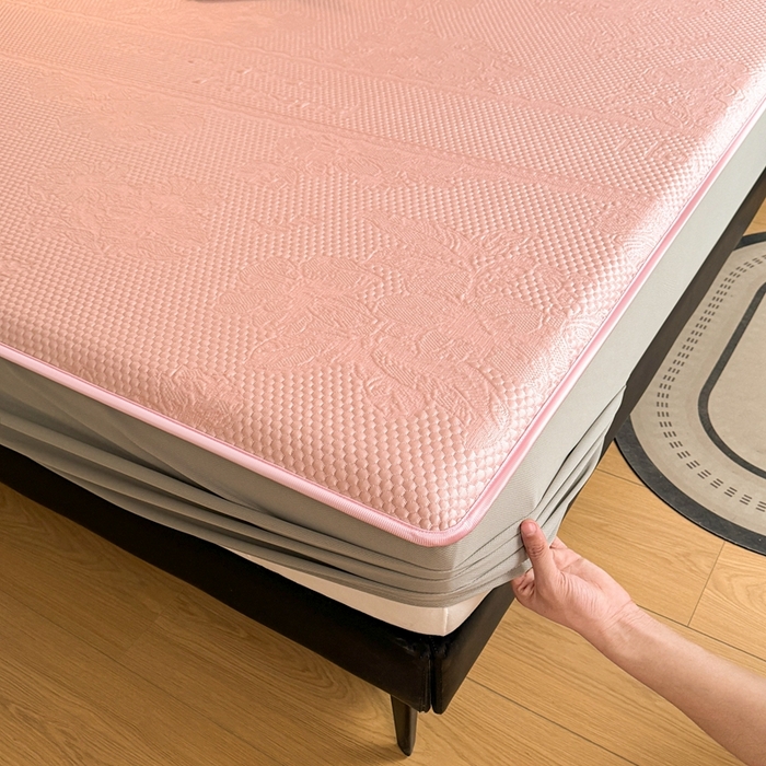 91家纺网 家纺一手货源 找家纺 怡源梦 2026新款A类凉感冰豆豆提花床笠凉席-花之恋系列 花之恋 粉色