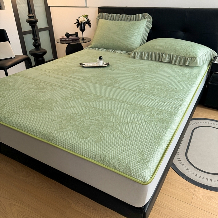 91家纺网 家纺一手货源 找家纺 怡源梦 2026新款A类凉感冰豆豆提花床笠凉席-花之恋系列 花之恋 绿色