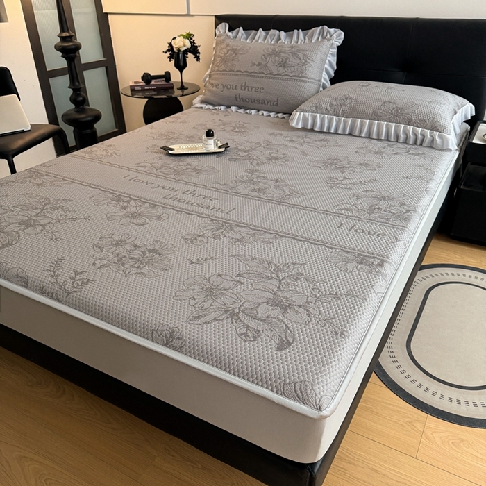 91家纺网 家纺一手货源 找家纺 怡源梦 2026新款A类凉感冰豆豆提花床笠凉席-花之恋系列 花之恋 灰色