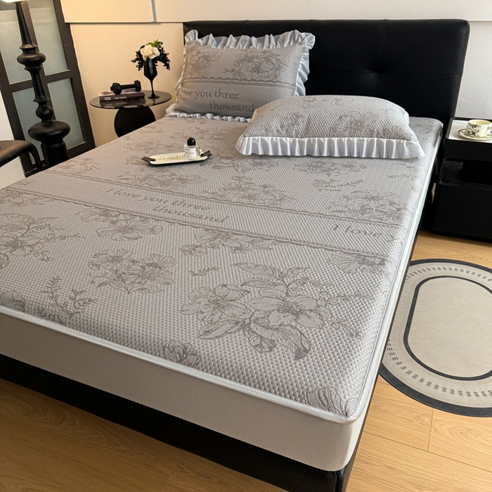 91家纺网 家纺一手货源 找家纺 怡源梦 2026新款A类凉感冰豆豆提花床笠凉席-花之恋系列 花之恋 灰色