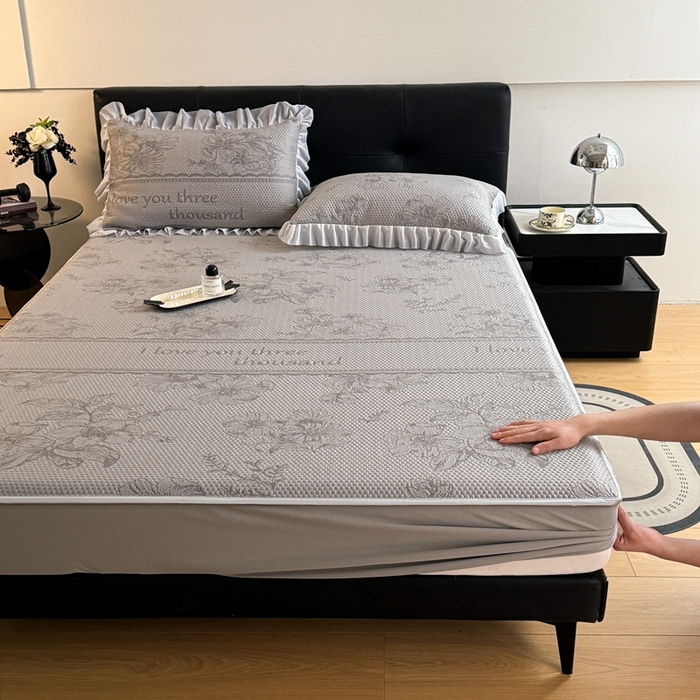 91家纺网 家纺一手货源 找家纺 怡源梦 2026新款A类凉感冰豆豆提花床笠凉席-花之恋系列 花之恋 灰色