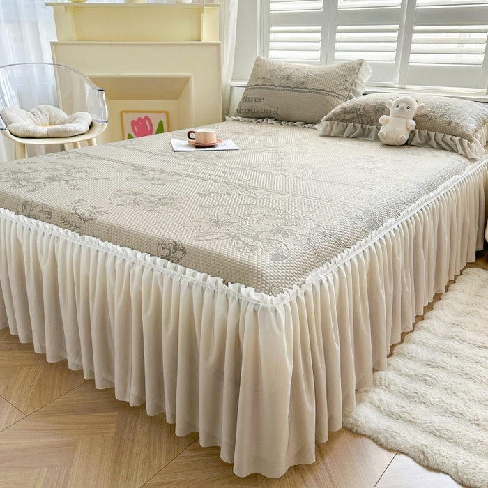 91家纺网 家纺一手货源 找家纺 怡源梦 2026新款A类冰豆豆凉感提花床裙凉席-花之恋系列 花之恋 香槟金