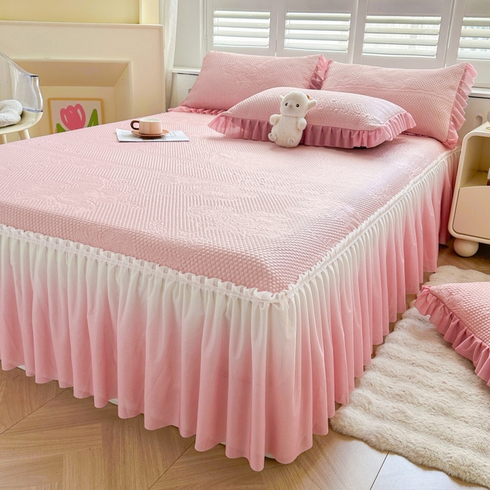 91家纺网 家纺一手货源 找家纺 怡源梦 2026新款A类冰豆豆凉感提花床裙凉席-花之恋系列 花之恋 粉色