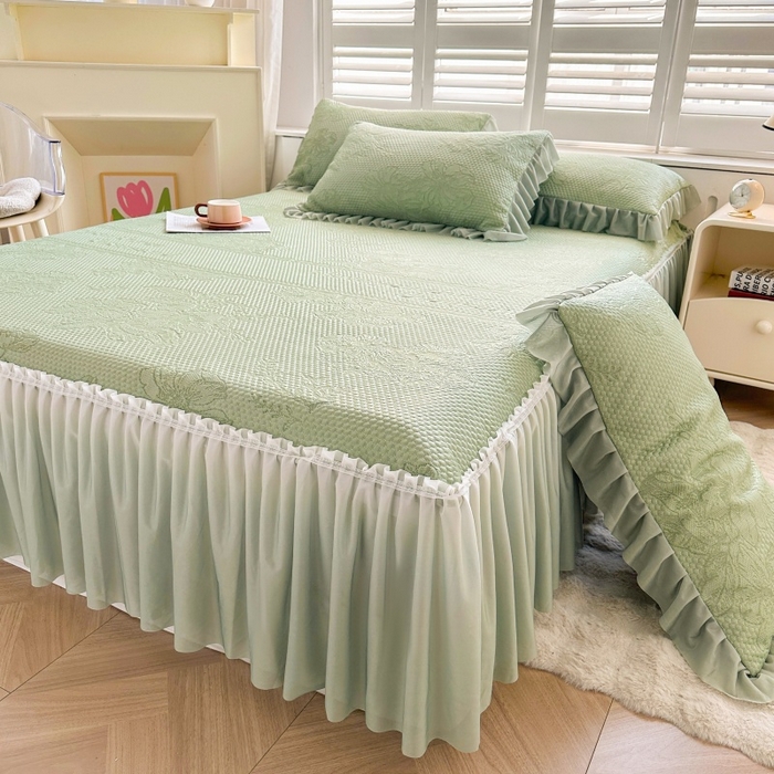 怡源梦 2026新款A类冰豆豆凉感提花床裙凉席-花之恋系列 花之恋 绿色