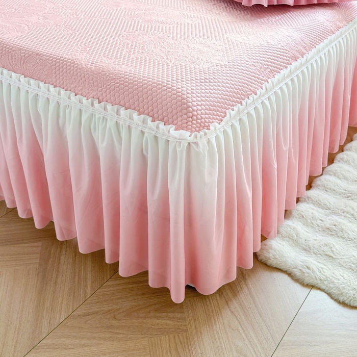 91家纺网 家纺一手货源 找家纺 怡源梦 2026新款A类冰豆豆凉感提花床裙凉席-花之恋系列 花之恋 粉色