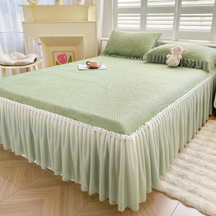 91家纺网 家纺一手货源 找家纺 怡源梦 2026新款A类冰豆豆凉感提花床裙凉席-花之恋系列 花之恋 绿色