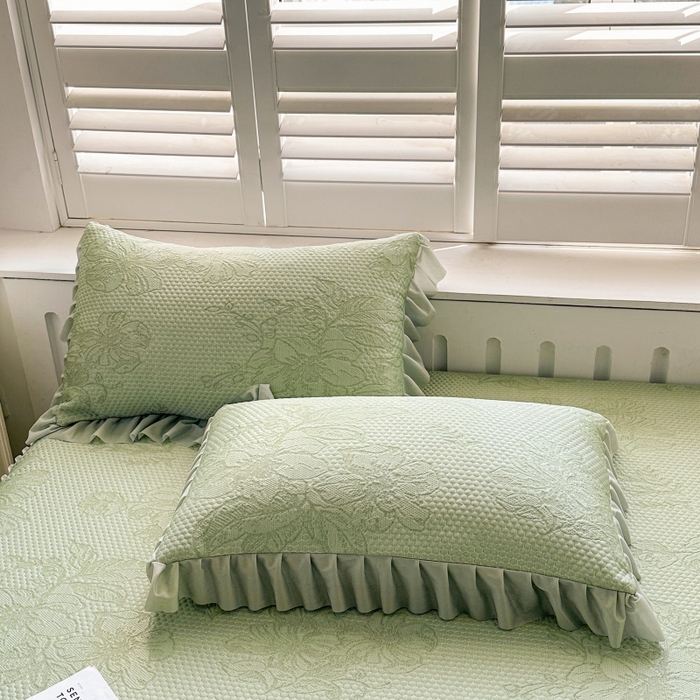 91家纺网 家纺一手货源 找家纺 怡源梦 2026新款A类冰豆豆凉感提花床裙凉席-花之恋系列 花之恋 绿色