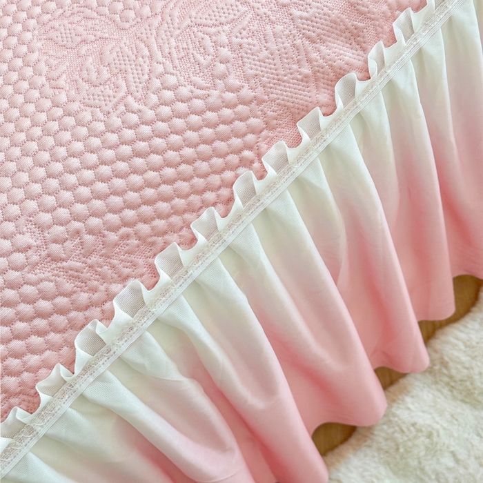 91家纺网 家纺一手货源 找家纺 怡源梦 2026新款A类冰豆豆凉感提花床裙凉席-花之恋系列 花之恋 粉色