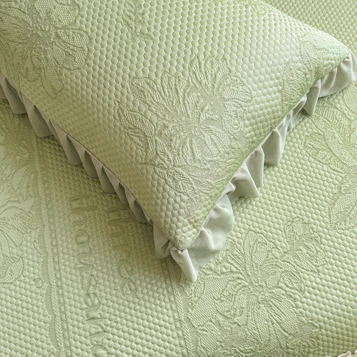 91家纺网 家纺一手货源 找家纺 怡源梦 2026新款A类冰豆豆凉感提花床裙凉席-花之恋系列 花之恋 绿色