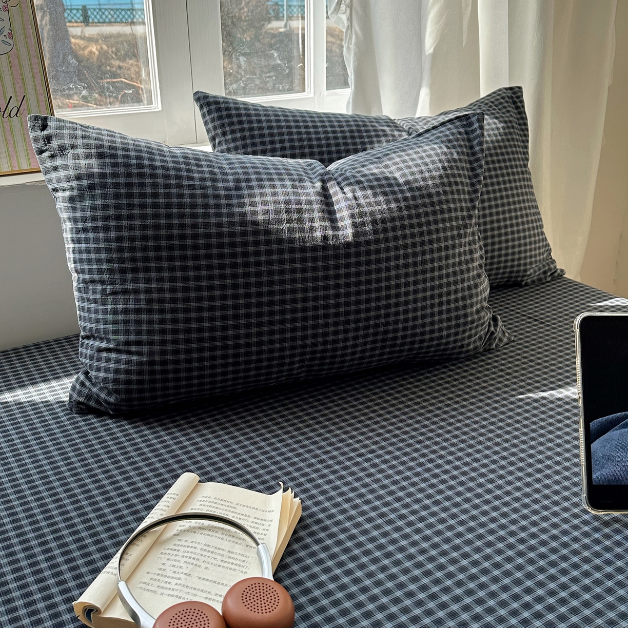 91家纺网 家纺一手货源 找家纺 （总）六巷胡同 2026新款A类全棉纯棉水洗棉色织格子单品枕套 枕套单件