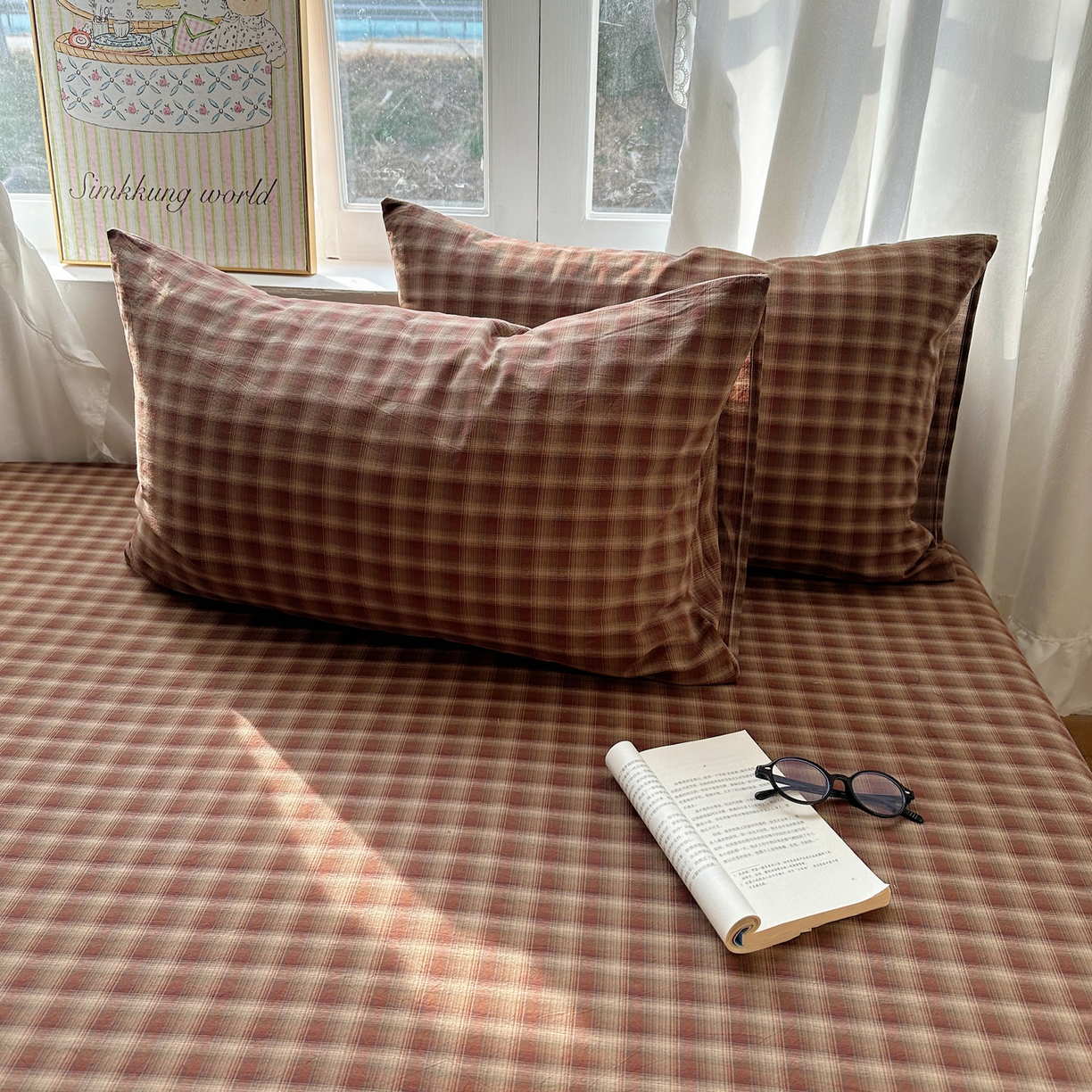 91家纺网 家纺一手货源 找家纺 六巷胡同 2026新款A类全棉纯棉水洗棉色织格子单品枕套 枕套单件 巷往-红格