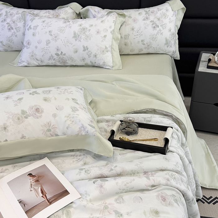 91家纺网 家纺一手货源 找家纺 梵克保罗 2026新款简约莱赛尔夏被夏凉被空调被四件套 念池花