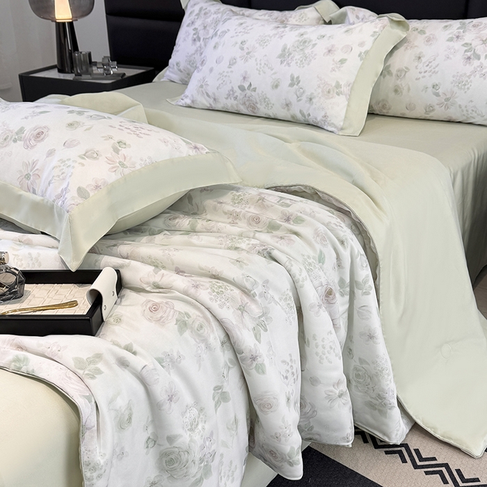 91家纺网 家纺一手货源 找家纺 梵克保罗 2026新款简约莱赛尔夏被夏凉被空调被四件套 念池花