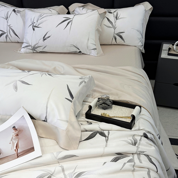 91家纺网 家纺一手货源 找家纺 梵克保罗 2026新款简约莱赛尔夏被夏凉被空调被四件套 轻蔓竹